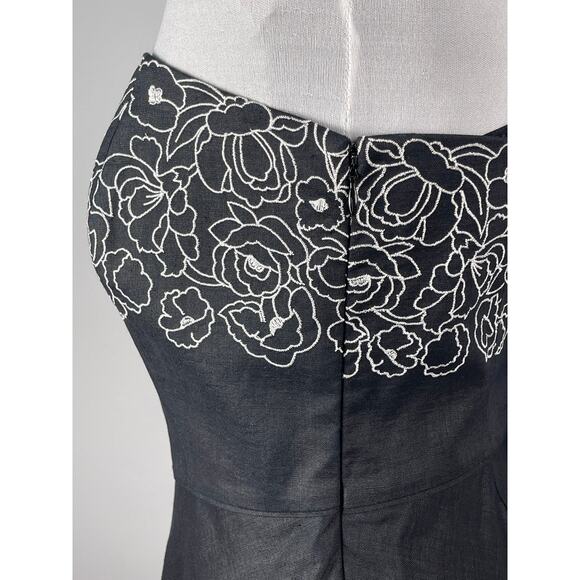 NWT LOFT Ann Taylor Strapless Floral Embroidered ALine Dress Black Linen Size 8P - Picture 4 of 11